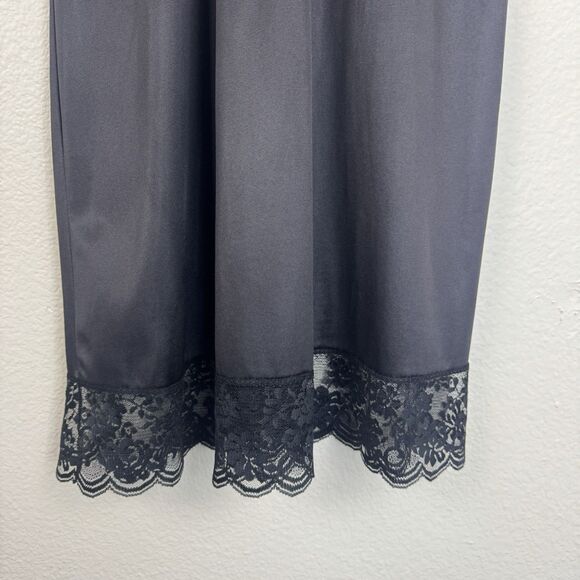 Vintage 1960s JCPenney Fantasia Satin Lace Midi Slip Dress Chemise Black 38 M - Picture 13 of 15